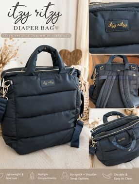 Itzy Ritzy Navy Quilted Diaper Bag Backpack